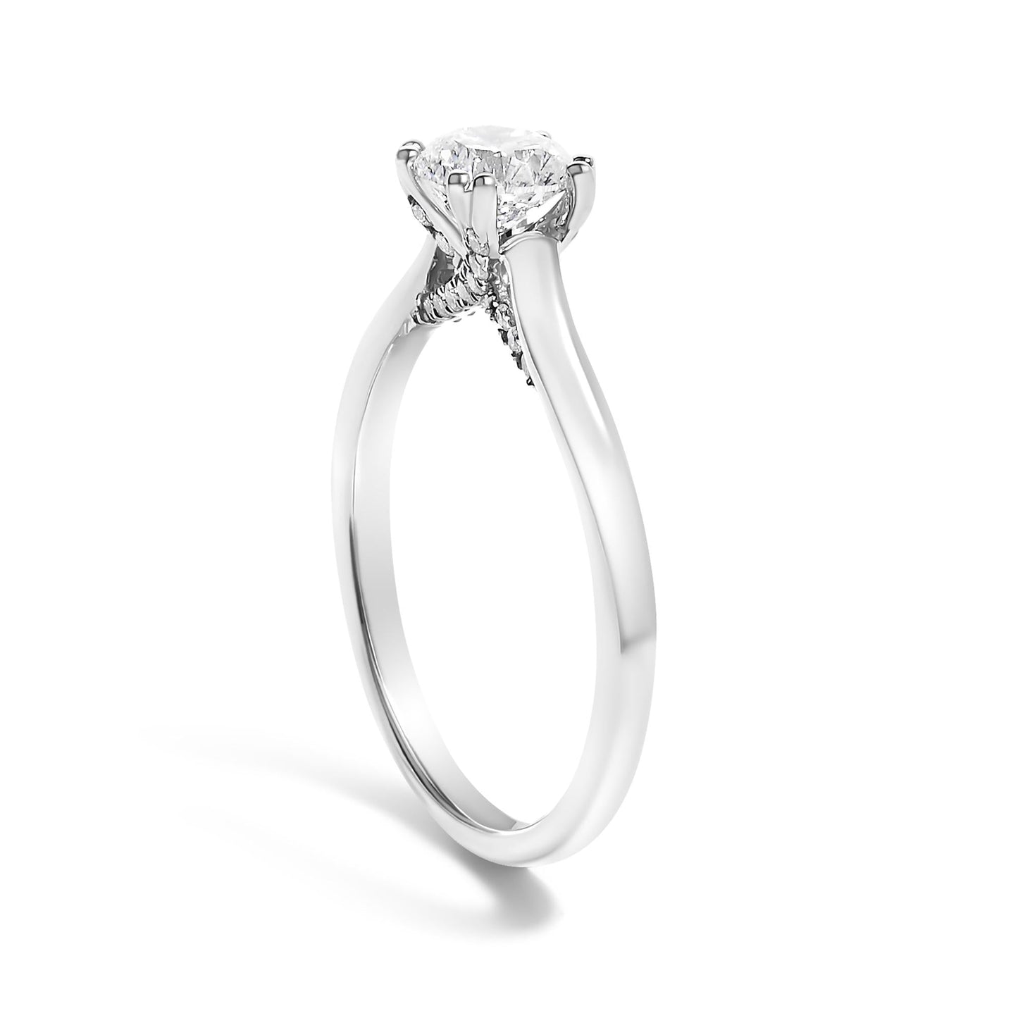 Whispering Arch: 3/4 Carat Round Lab Diamond Cathedral Ring with Pavé Gallery