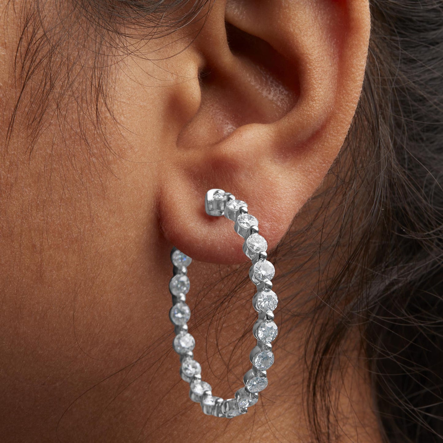 Blinding Brilliance: 14K White Gold 5 CTW Inside-Out Line Hoops