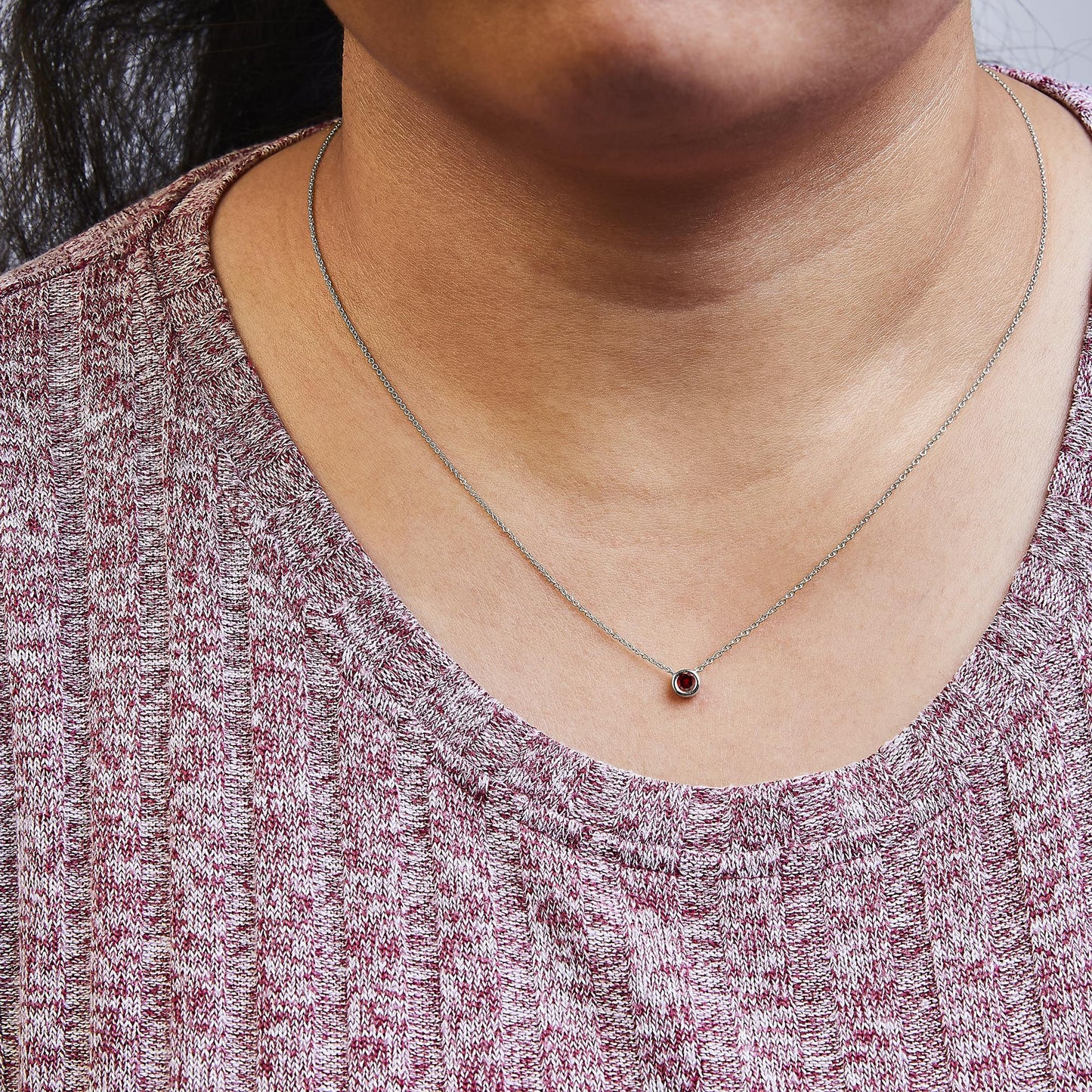 The Crimson Ember: 14K White Gold 0.50 CTW Red Lab Diamond Bezel Necklace