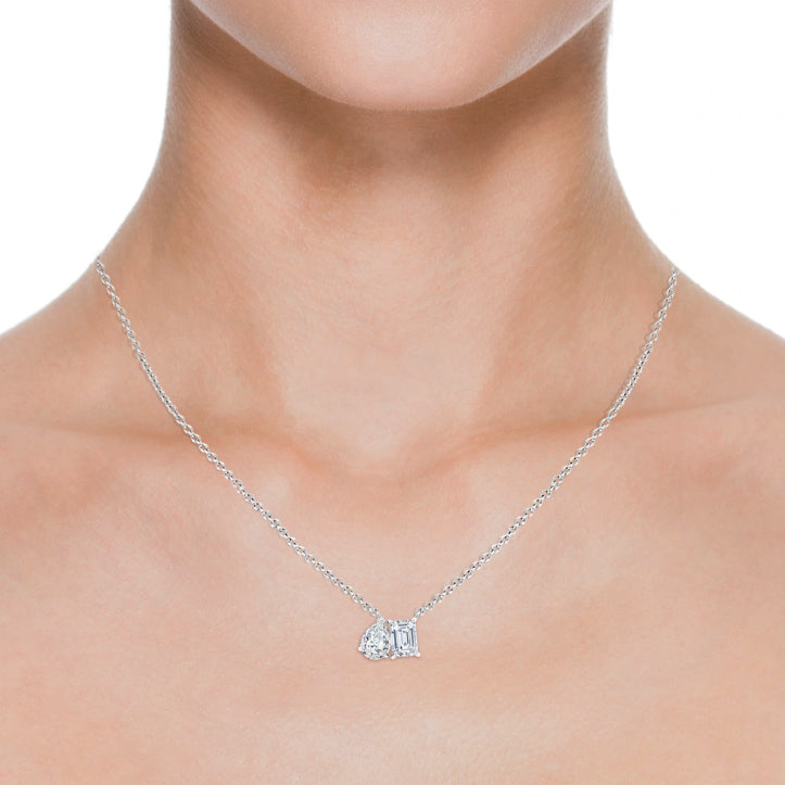 The Paradigm Duet: 14K White Gold AGI Certified Toi Et Moi Diamond Pendant