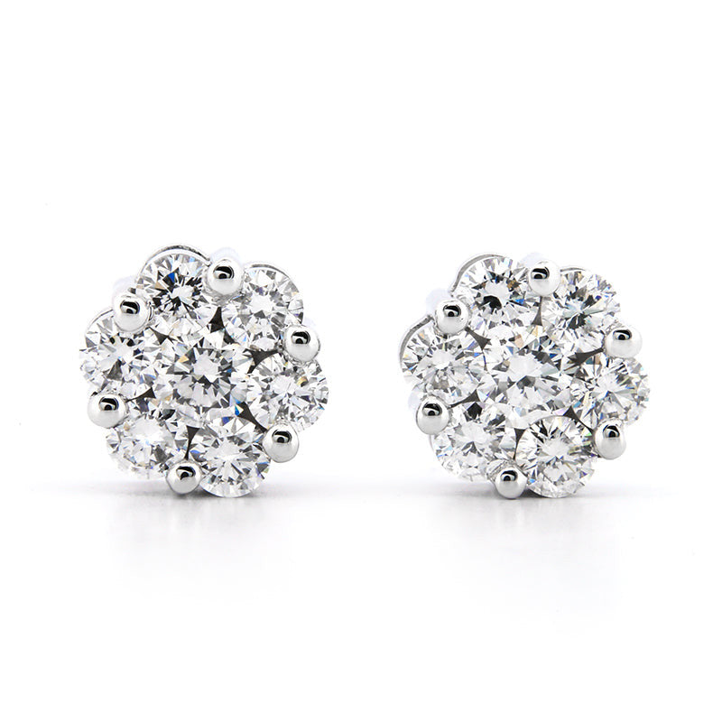 The Fleur Collection: 14K White Gold 2.00 CTW Certified Diamond Floral Cluster Studs