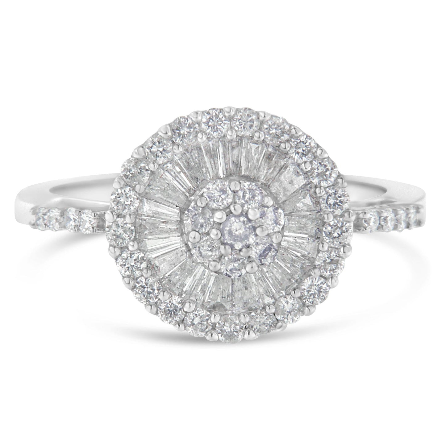 The Sunburst Cocktail Ring: 10K White Gold 1 CTW Baguette & Round Diamond Cluster