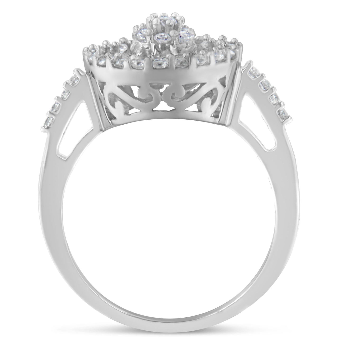 The Sunburst Cocktail Ring: 10K White Gold 1 CTW Baguette & Round Diamond Cluster