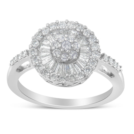 The Sunburst Cocktail Ring: 10K White Gold 1 CTW Baguette & Round Diamond Cluster