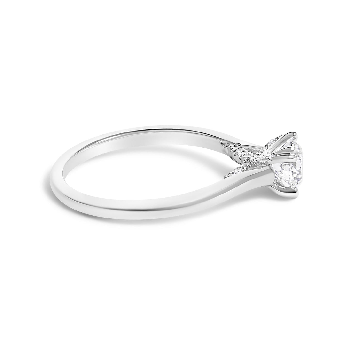 Whispering Arch: 3/4 Carat Round Lab Diamond Cathedral Ring with Pavé Gallery
