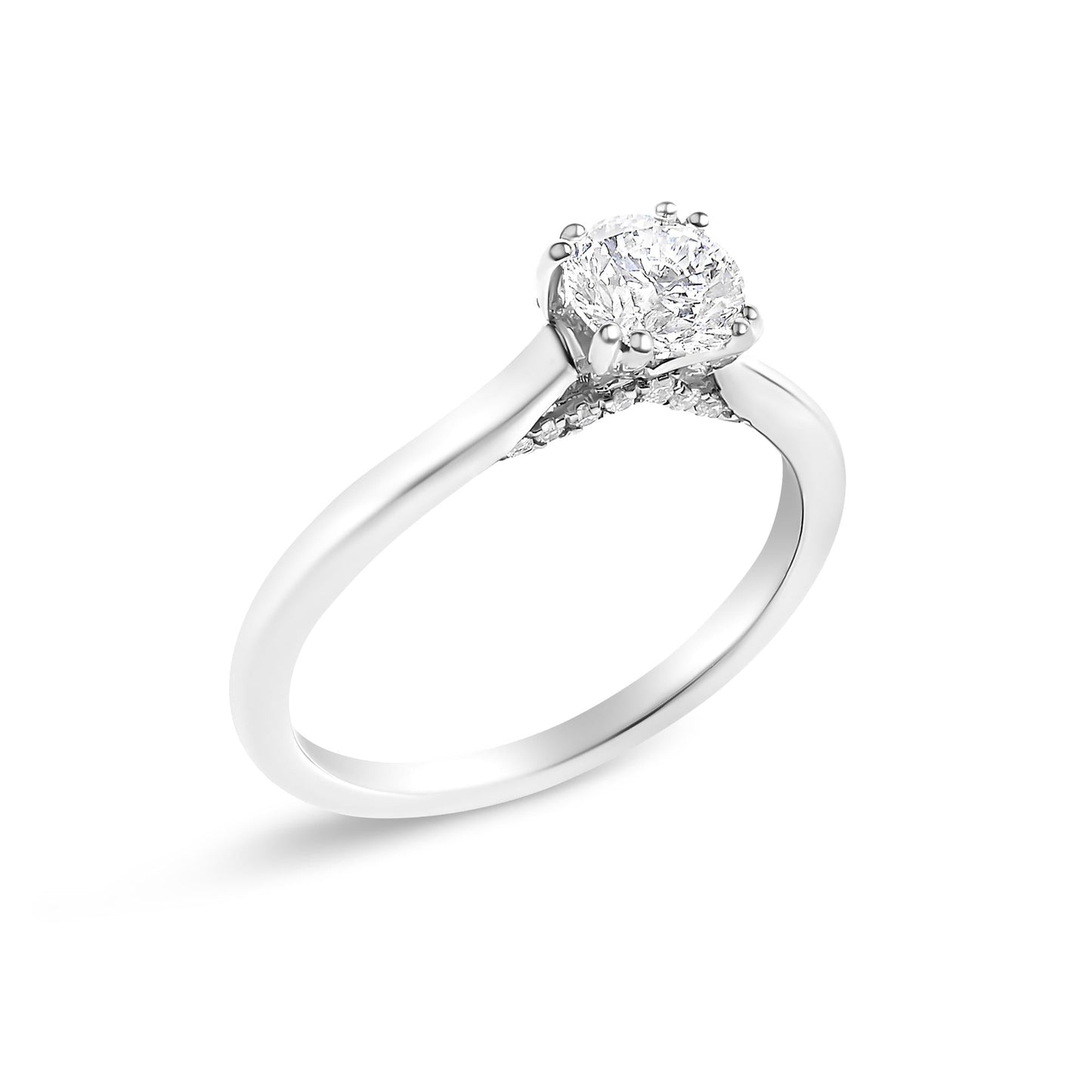 Whispering Arch: 3/4 Carat Round Lab Diamond Cathedral Ring with Pavé Gallery