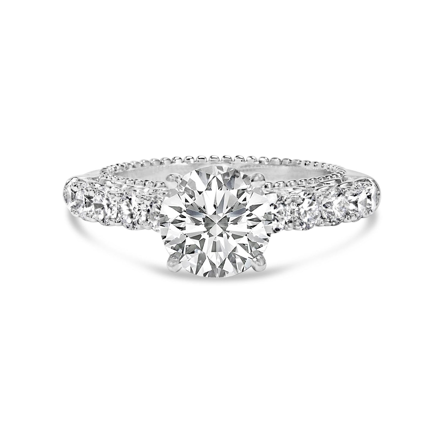 The Valencia: 14K White Gold 3.20 CTW Antique Filigree Lab Diamond Ring