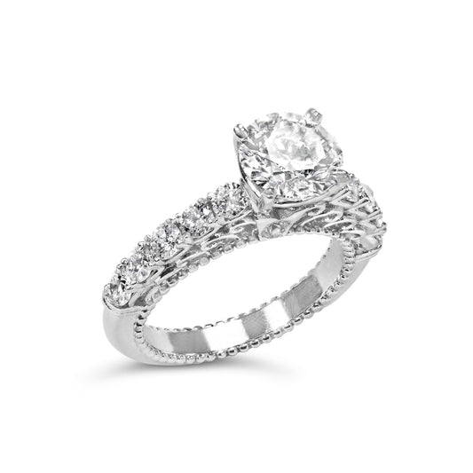 The Valencia: 14K White Gold 3.20 CTW Antique Filigree Lab Diamond Ring