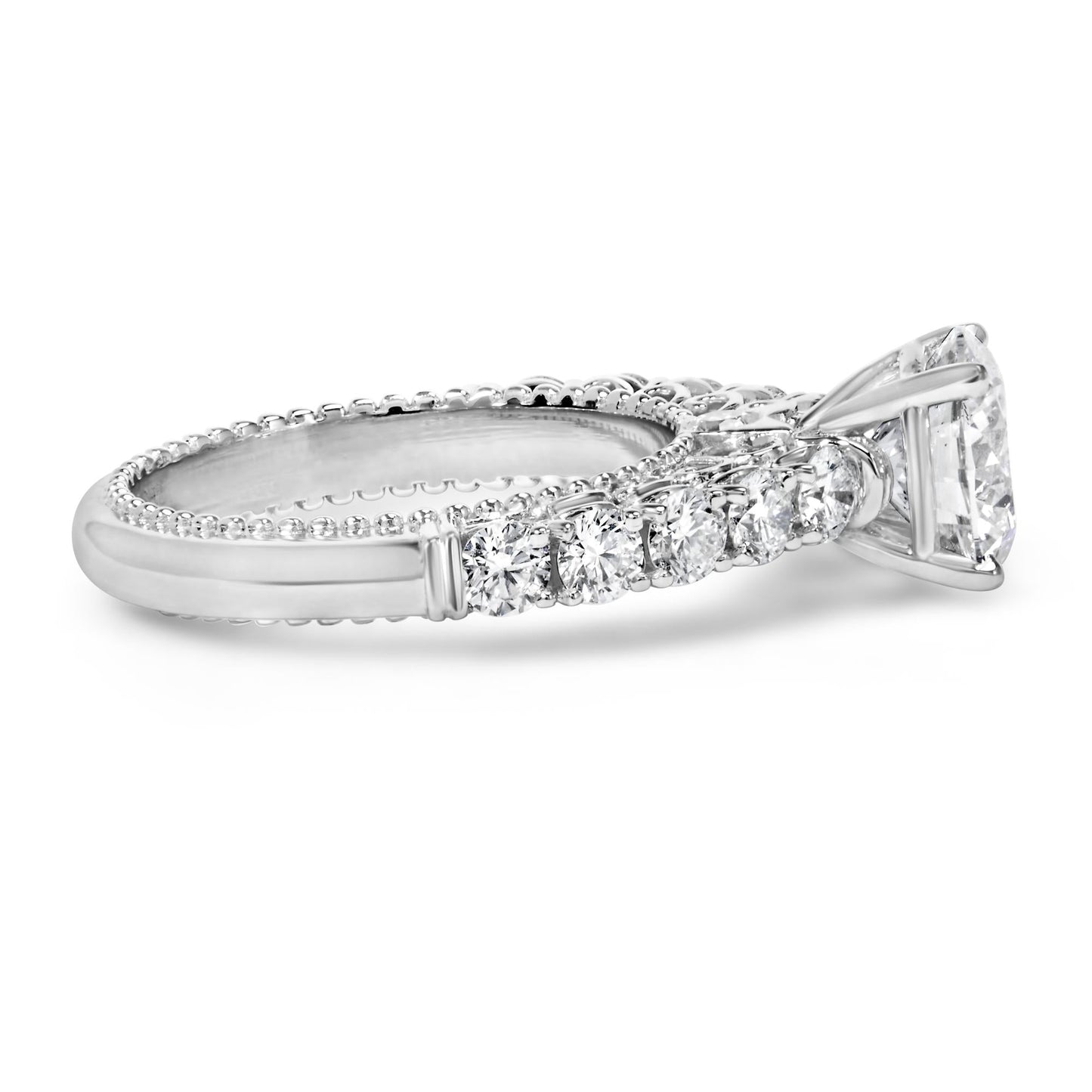The Valencia: 14K White Gold 3.20 CTW Antique Filigree Lab Diamond Ring