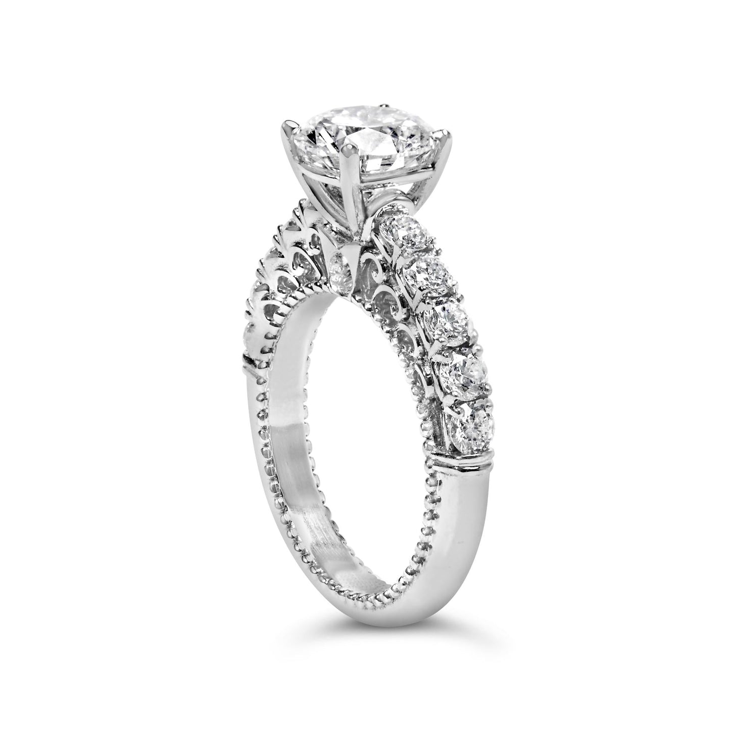 The Valencia: 14K White Gold 3.20 CTW Antique Filigree Lab Diamond Ring