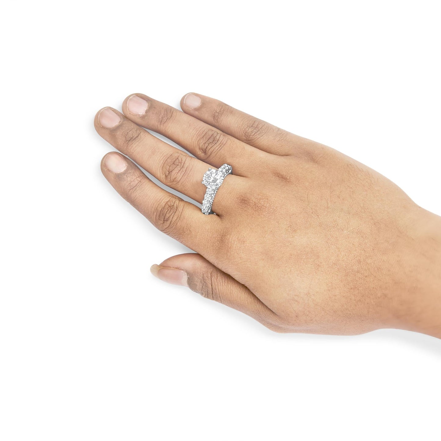 The Valencia: 14K White Gold 3.20 CTW Antique Filigree Lab Diamond Ring