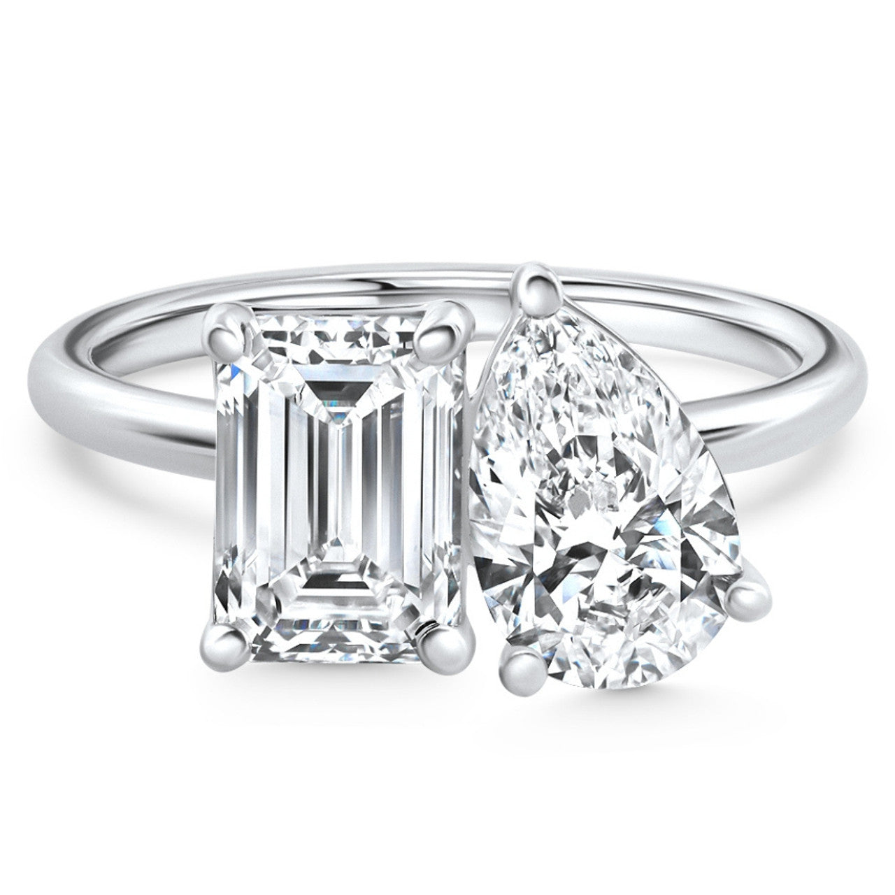 The Duet of Fire: 14K White Gold 3.50 CTW Pear & Emerald Toi Et Moi Ring