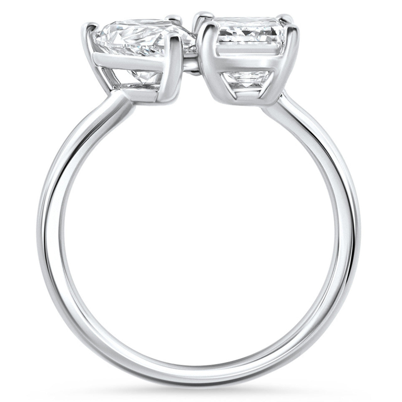 The Duet of Fire: 14K White Gold 3.50 CTW Pear & Emerald Toi Et Moi Ring