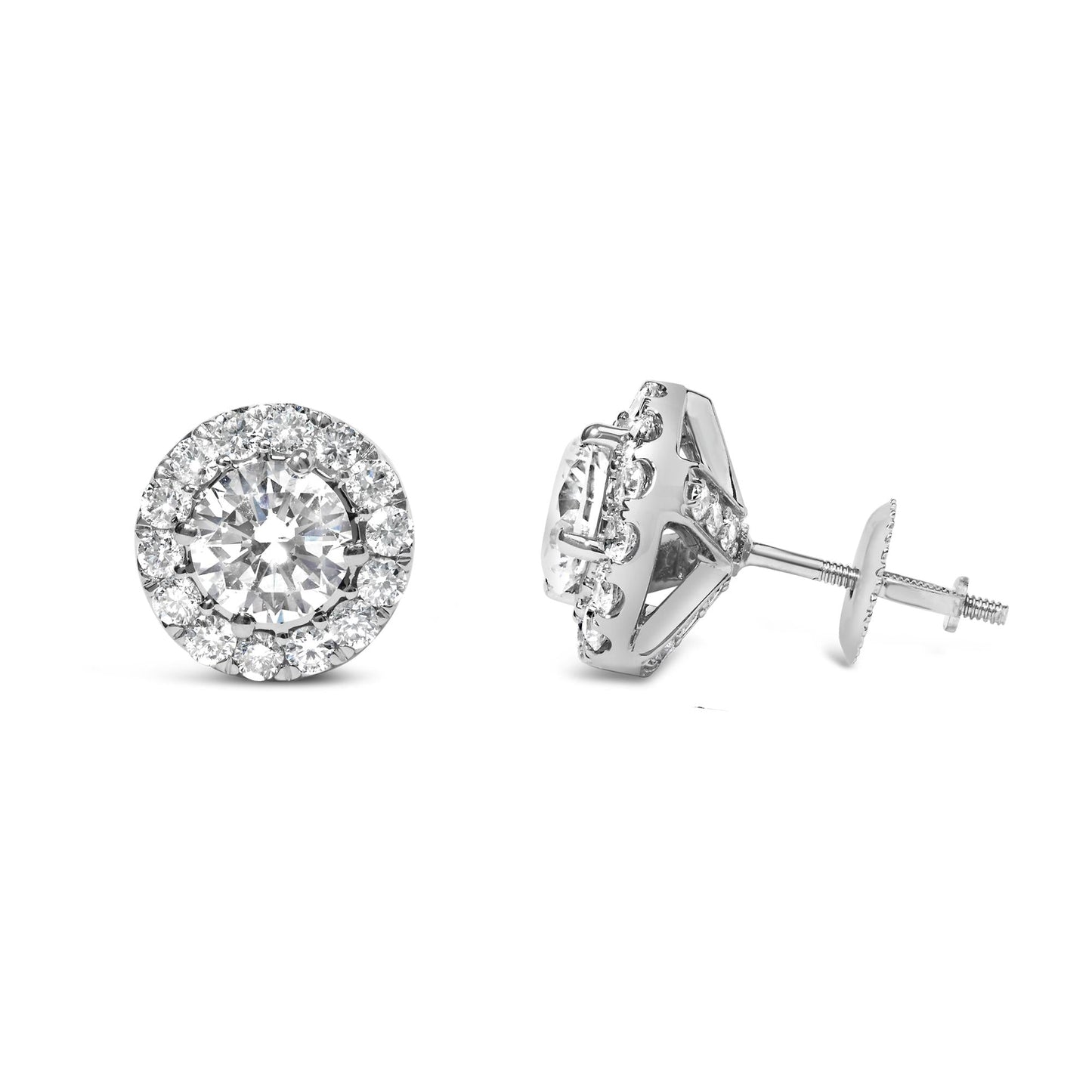 Whisper Radiance: 3.00 Carat Solitaire Studs with Hidden Diamond Collars