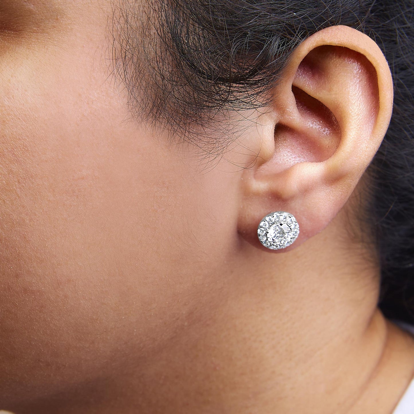 Whisper Radiance: 3.00 Carat Solitaire Studs with Hidden Diamond Collars