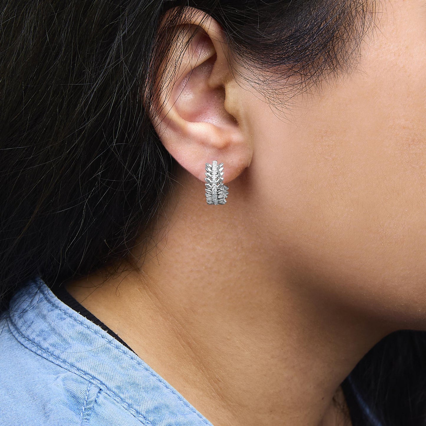 The Daphne Wreath: 14K White Gold Botanical Diamond Hoops