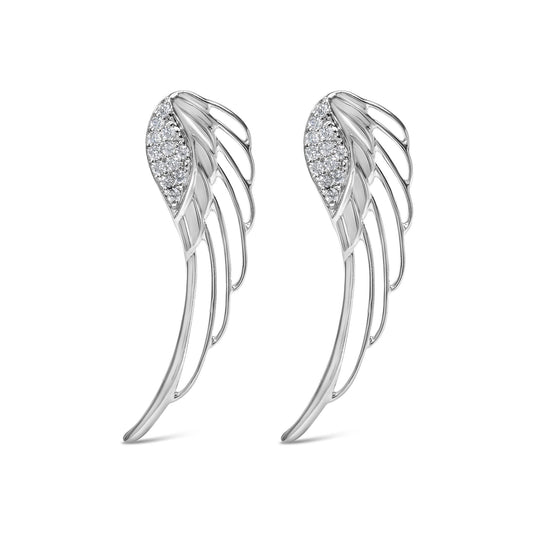 Celestial Flight: 14K Gold Diamond Wing Silhouette Earrings