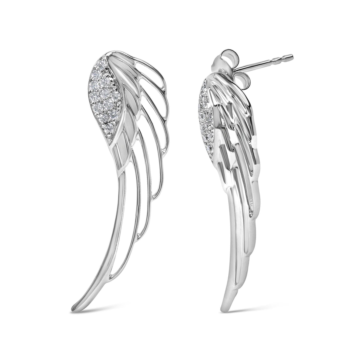 Celestial Flight: 14K Gold Diamond Wing Silhouette Earrings