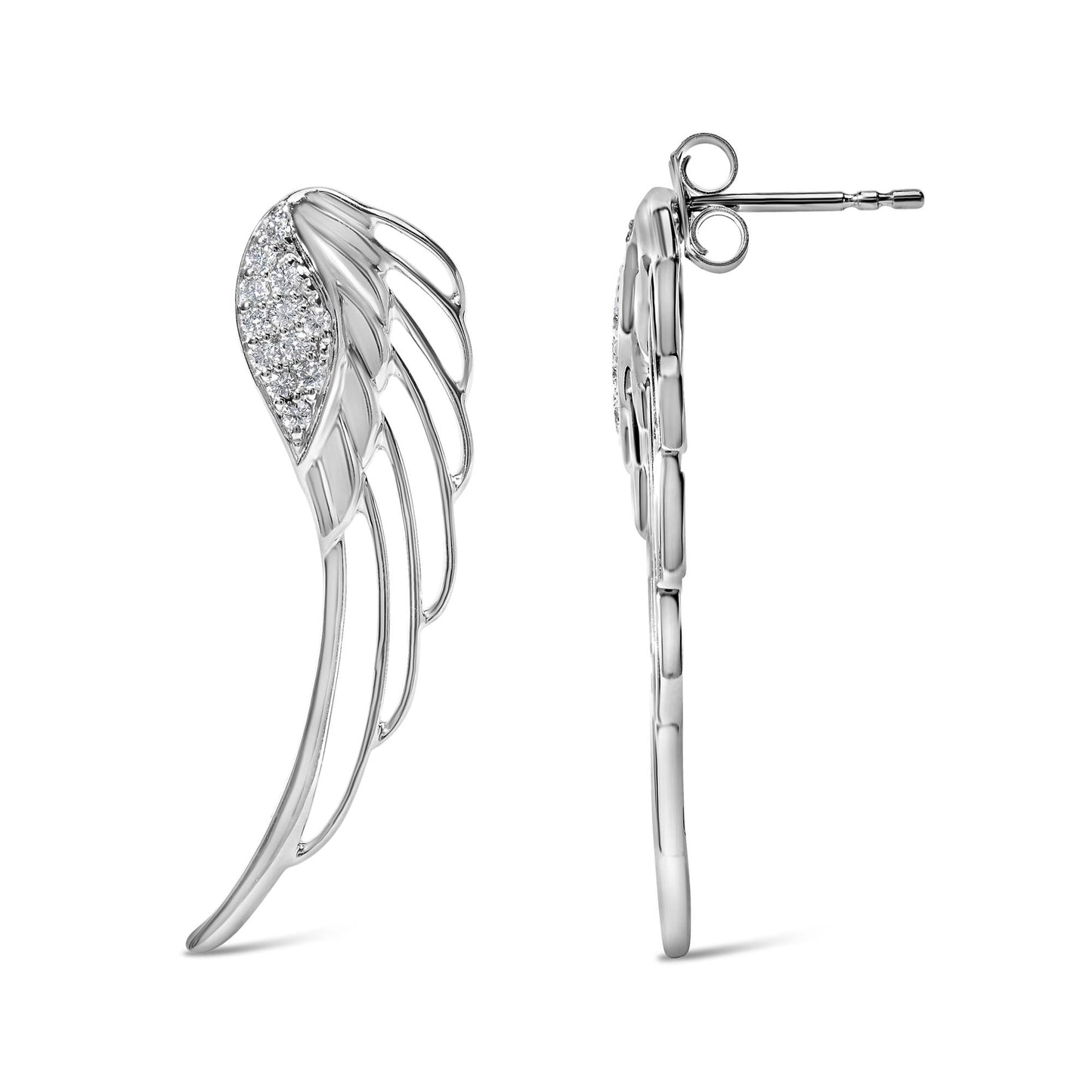 Celestial Flight: 14K Gold Diamond Wing Silhouette Earrings
