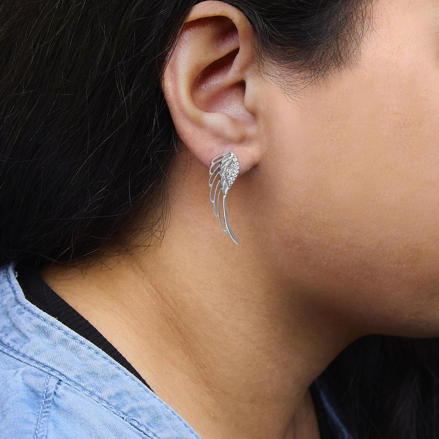 Celestial Flight: 14K Gold Diamond Wing Silhouette Earrings