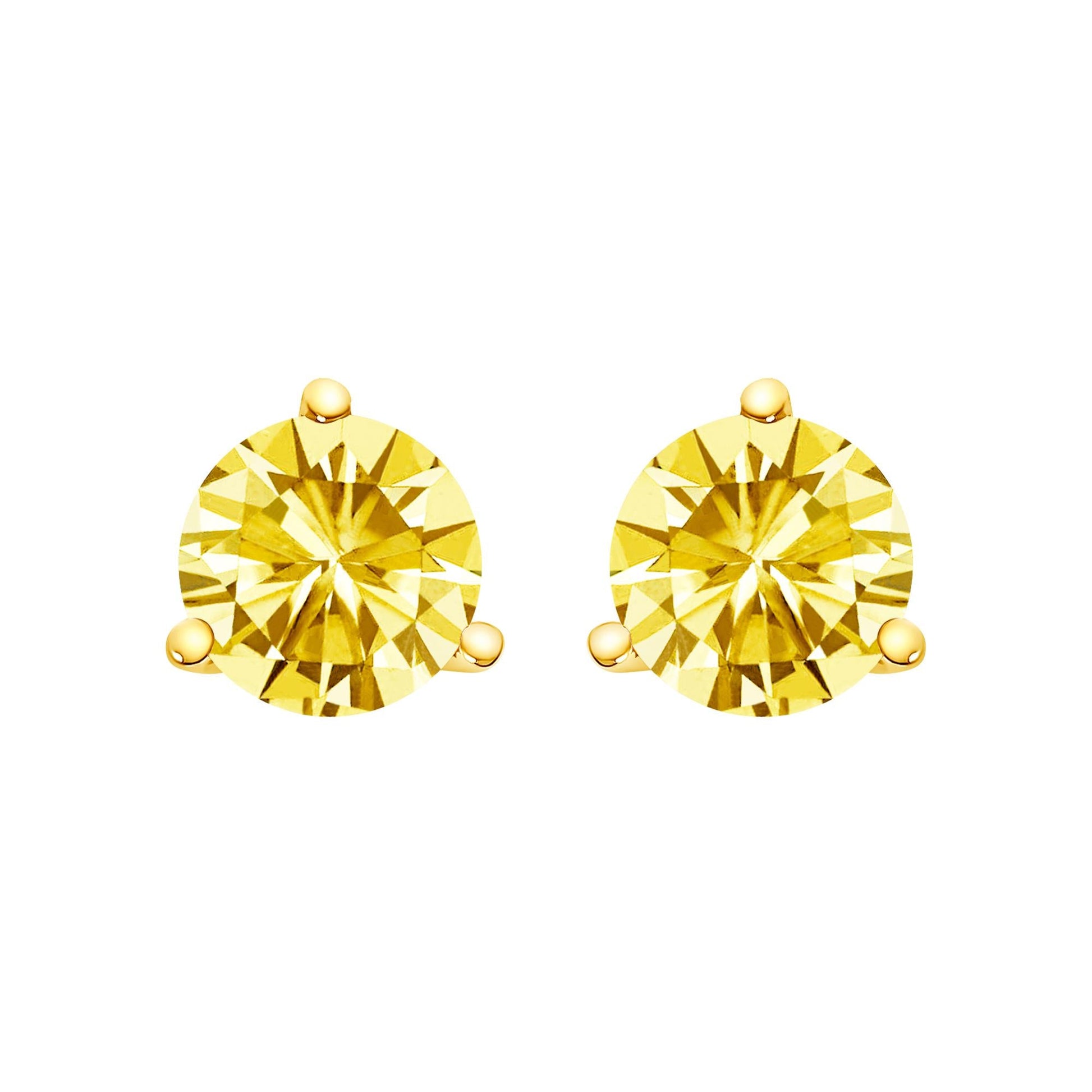 The Solis: 14K Gold 3-Prong Martini Yellow Lab Diamond Studs - Certified Lab Grown Diamond Fine Jewelry