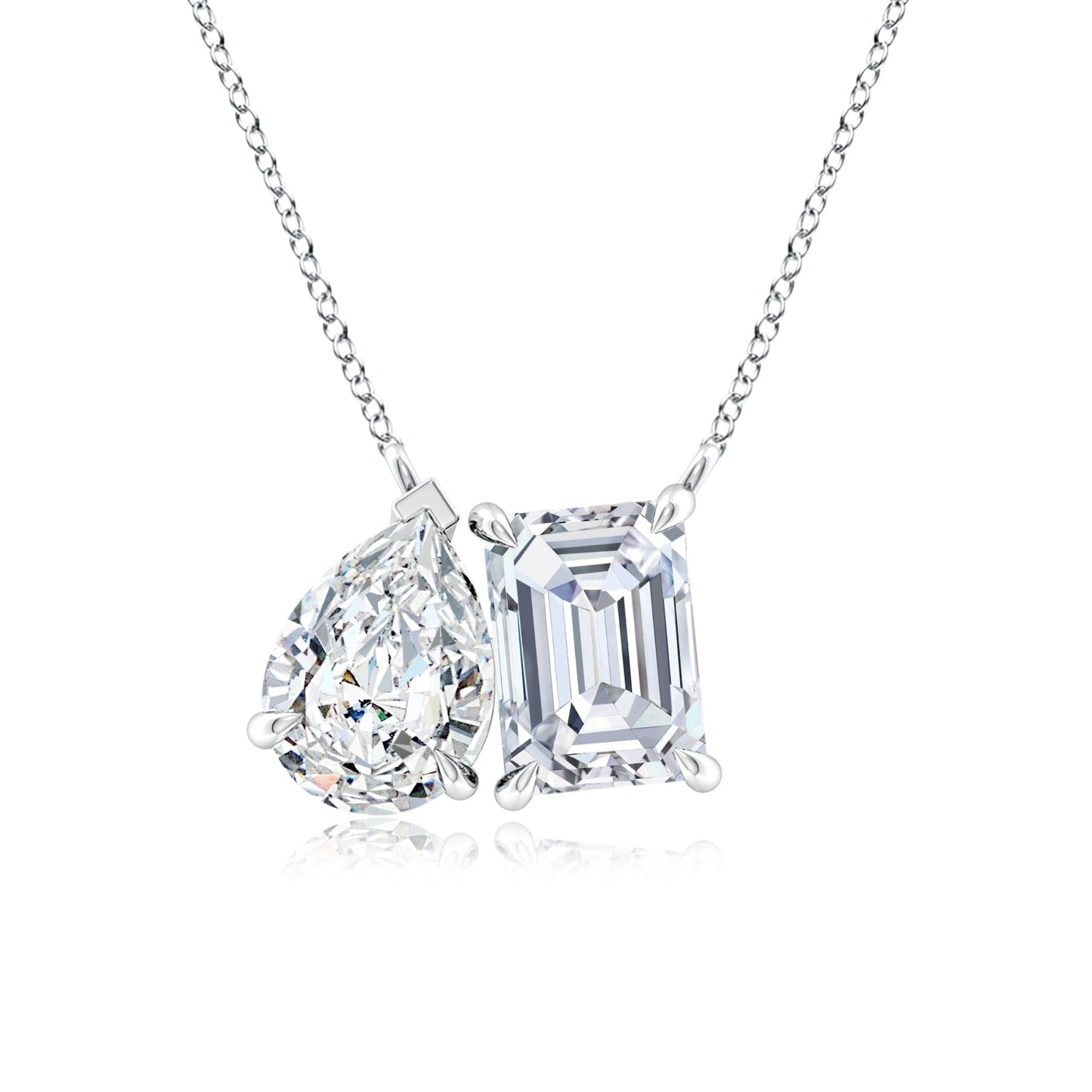 The Paradigm Duet: 14K White Gold AGI Certified Toi Et Moi Diamond Pendant