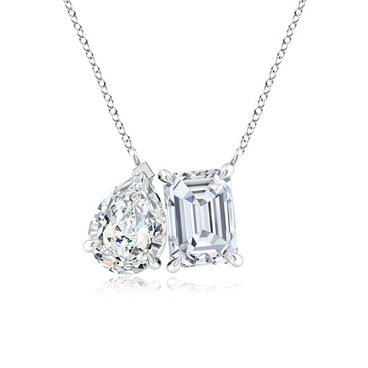 The Paradigm Duet: 14K White Gold AGI Certified Toi Et Moi Diamond Pendant