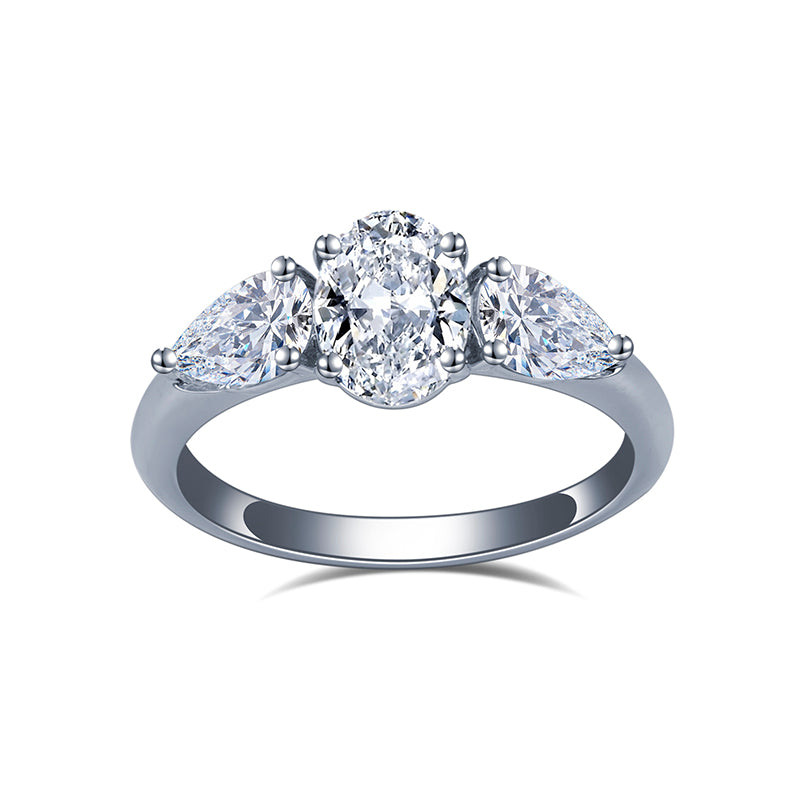 Timeless Harmony: 1 CT Oval and Pear Lab Diamond Ring