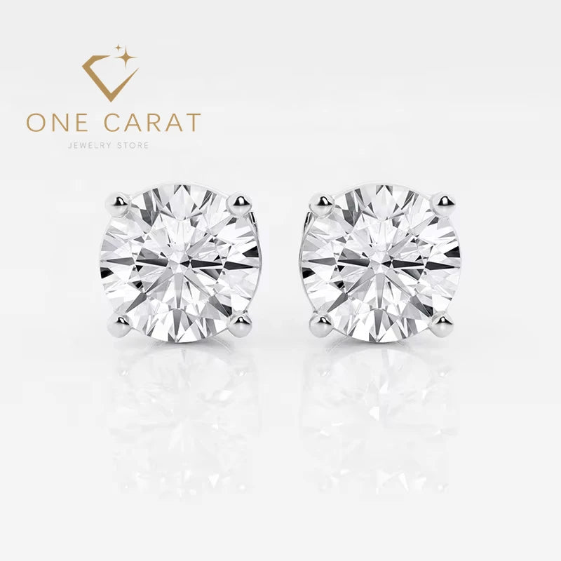 Solitaire Fire: Round Brilliant Lab Diamond Studs in 14K Gold
