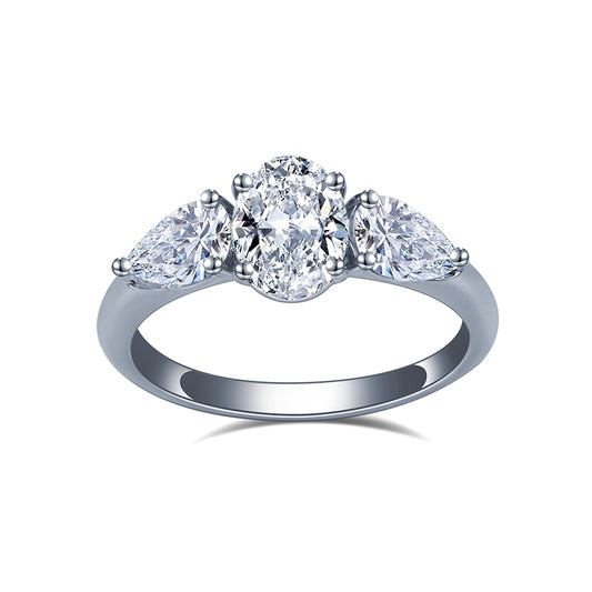 Timeless Harmony: 1 CT Oval and Pear Lab Grown Diamond Engagement Ring