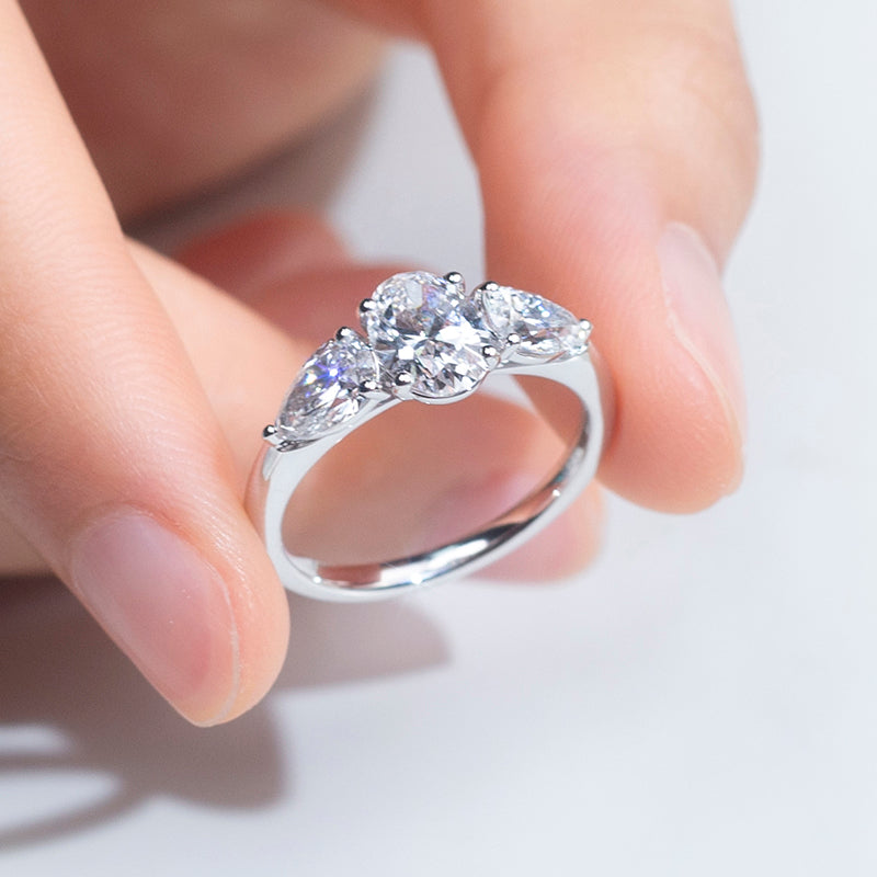 Timeless Harmony: 1 CT Oval and Pear Lab Diamond Ring
