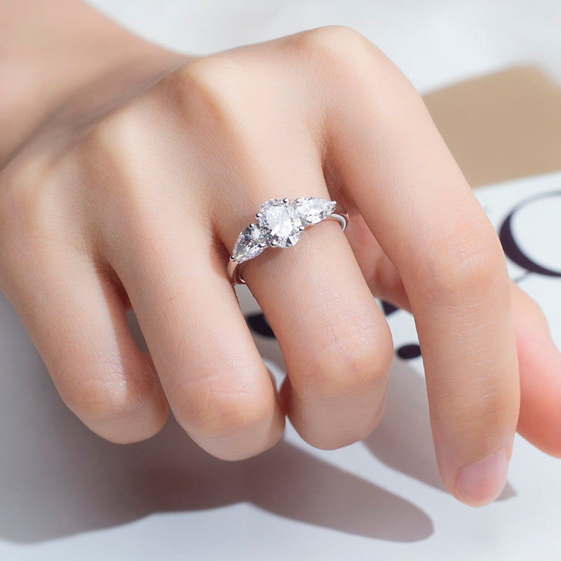 Timeless Harmony: 1 CT Oval and Pear Lab Diamond Ring