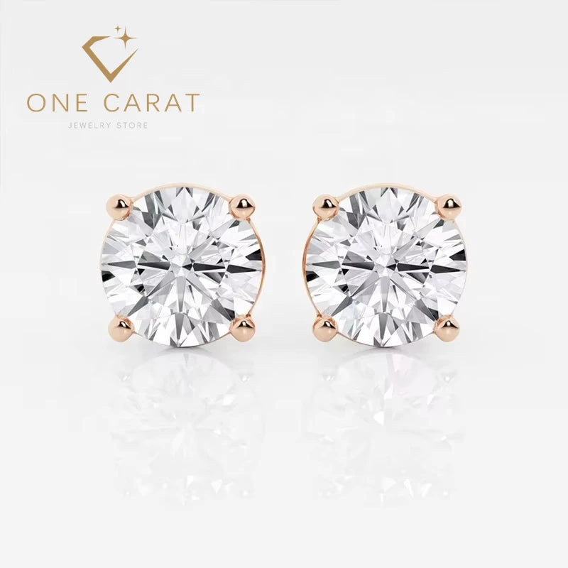 Solitaire Fire: Round Brilliant Lab Diamond Studs in 14K Gold