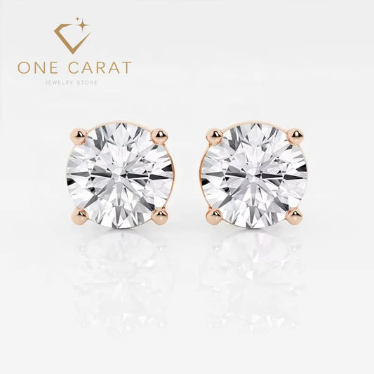 Solitaire Fire: Round Brilliant Lab Grown Diamond Stud Earrings in 14K Gold