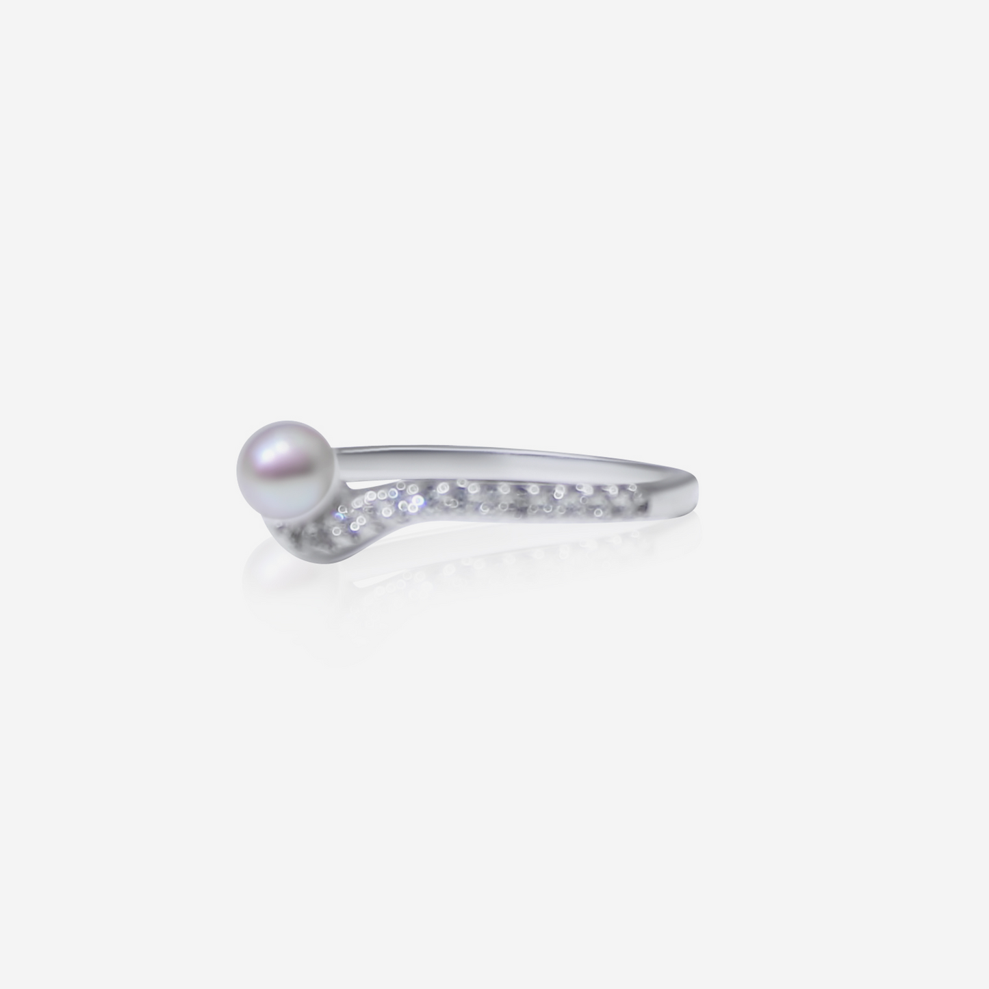 The Harmony Wishbone: 18K White Gold Akoya Pearl & Diamond Chevron Ring