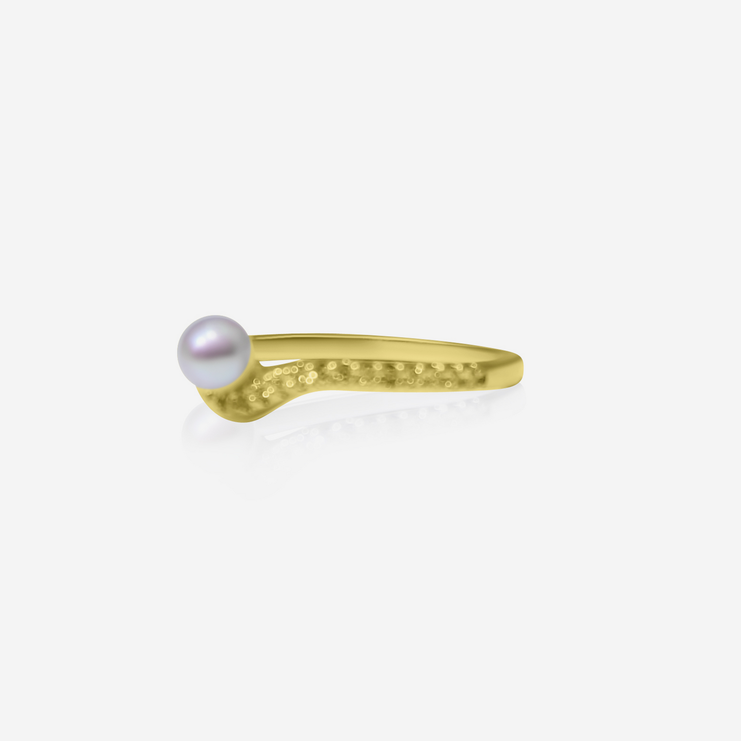 The Harmony Wishbone: 18K White Gold Akoya Pearl & Diamond Chevron Ring