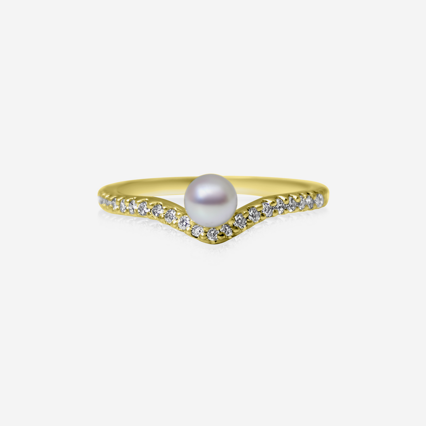 The Harmony Wishbone: 18K White Gold Akoya Pearl & Diamond Chevron Ring