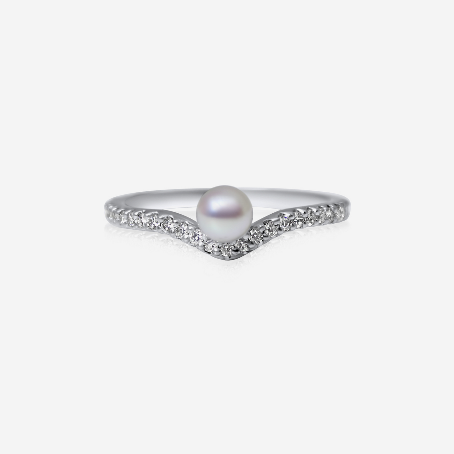The Harmony Wishbone: 18K White Gold Akoya Pearl & Diamond Chevron Ring