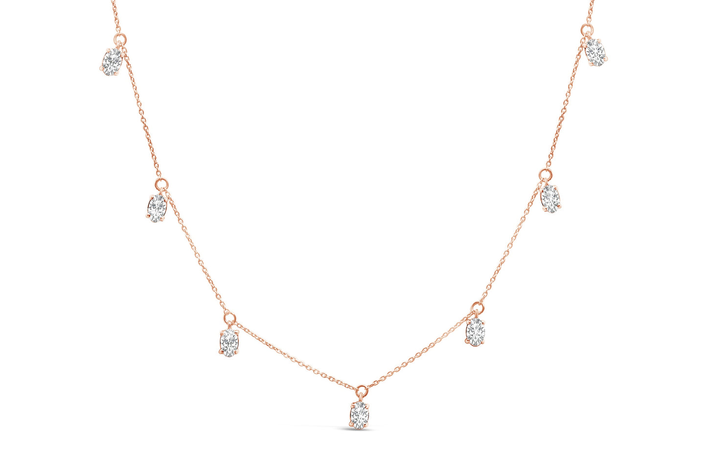 The Oval Aria: 14K Rose Gold 1 3/8 CTW Floating Diamond Station Necklace