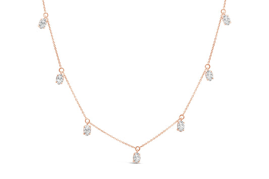 The Oval Aria: 14K Rose Gold 1 3/8 CTW Floating Diamond Station Necklace