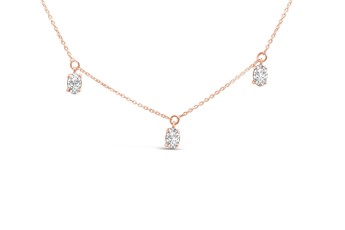 The Oval Aria: 14K Rose Gold 1 3/8 CTW Floating Diamond Station Necklace