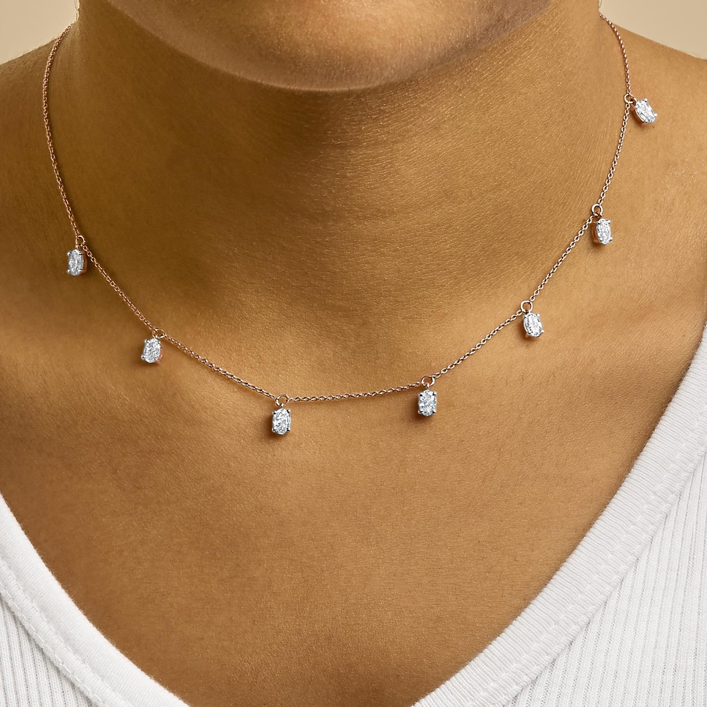 The Oval Aria: 14K Rose Gold 1 3/8 CTW Floating Diamond Station Necklace