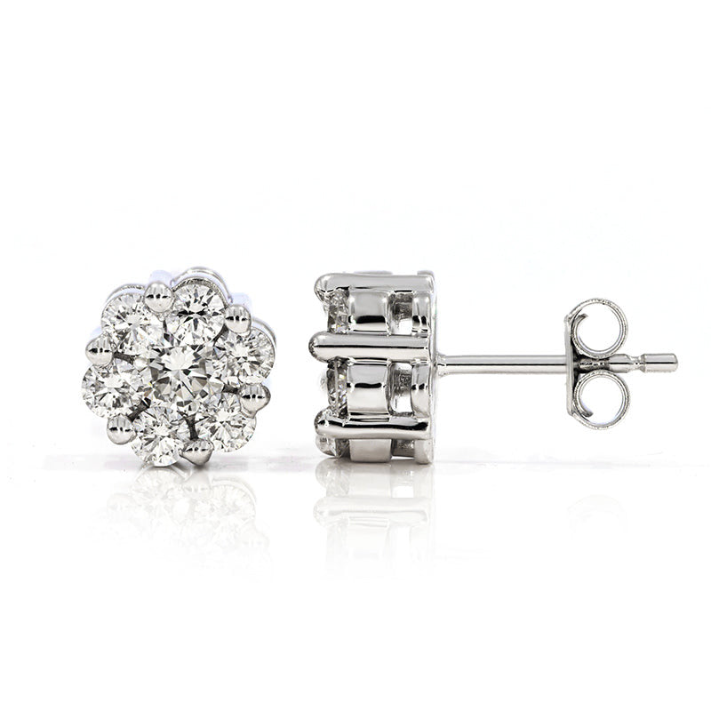 The Fleur Collection: 14K White Gold 2.00 CTW Certified Diamond Floral Cluster Studs