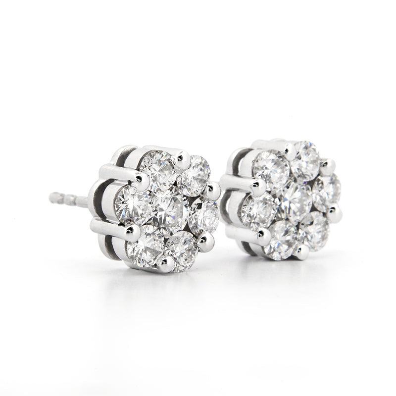 The Fleur Collection: 14K White Gold 2.00 CTW Certified Diamond Floral Cluster Studs