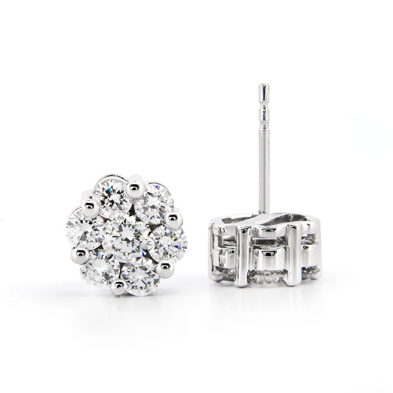 The Fleur Collection: 14K White Gold 2.00 CTW Certified Diamond Floral Cluster Studs