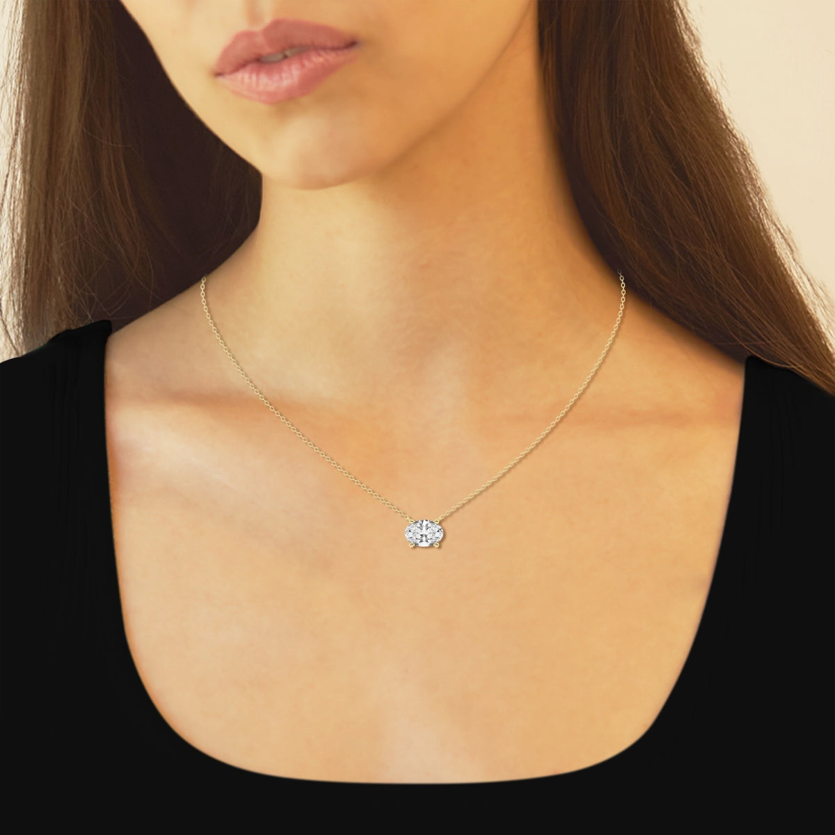 The Latitude Solitaire: 14K Gold 1.00 CTW East-West Oval Diamond Pendant